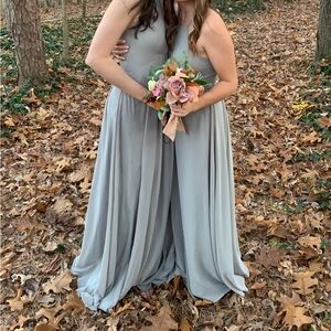 Floor length gray formal dress